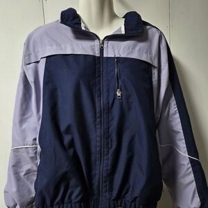 Women's Navy and Light Gray Colorblock Windbreaker Jacket